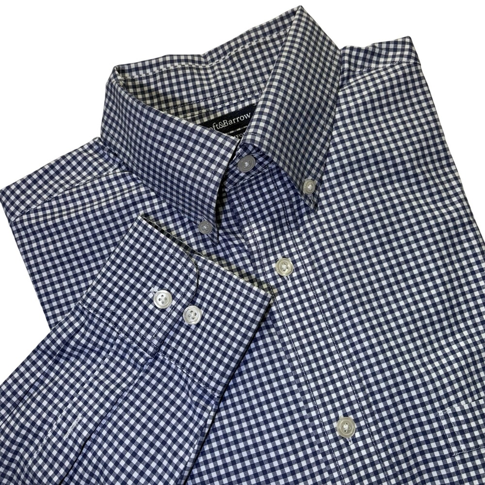 Croft & Barrow Blue Gingham Button‎ Down Shirt Size 15 1/2 Cotton Blend Stretchy